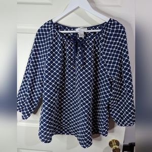 C.D. Daniels blue and white half sleeves Peasant blouse size 1X